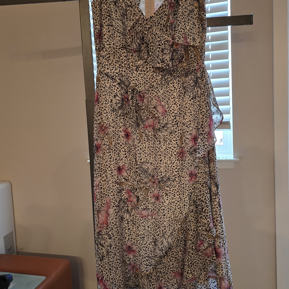 White House Black Market Asymmetrical Floral Dress - Pink and Black